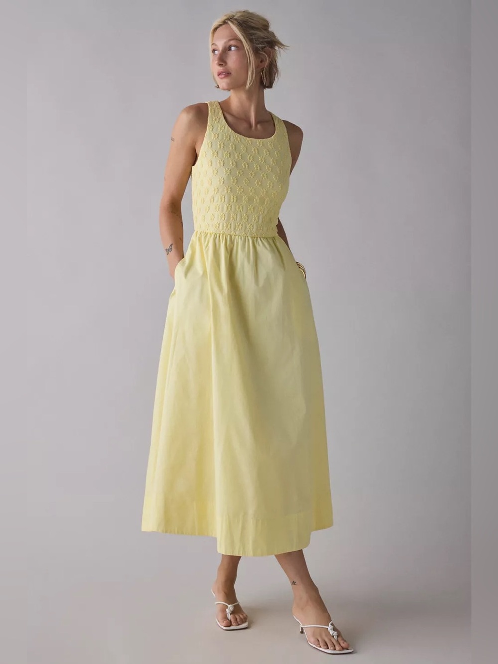 Bardot Bryony Lace Poplin Midi Dress in Canary Yellow, Size 6, NWT